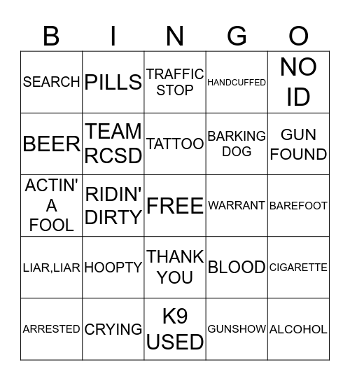 Live PD Bingo Card