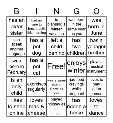 Human Bingo Card
