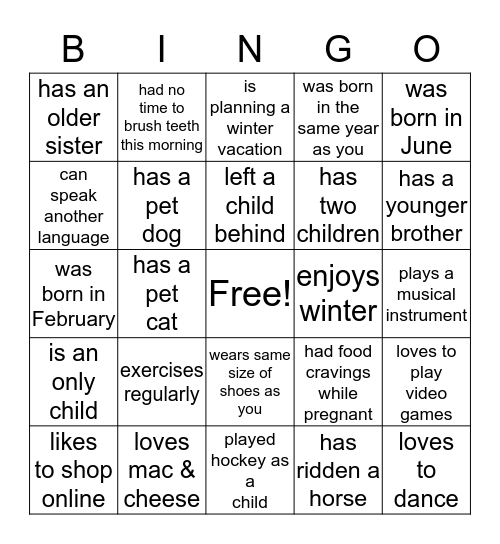 Human Bingo Card