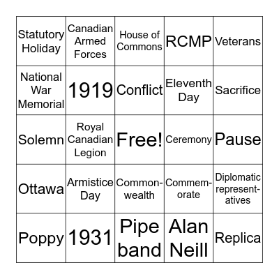 Remembrance Day Bingo Card