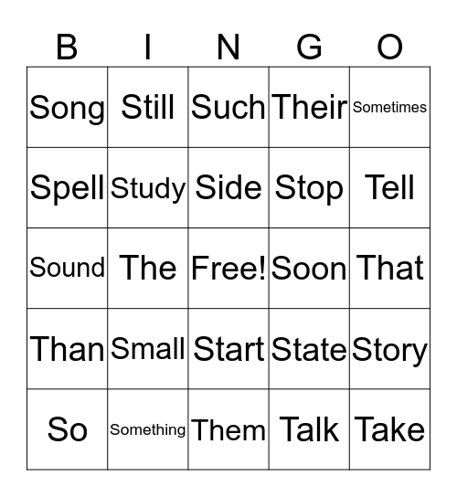 Sight-Word BINGO Card