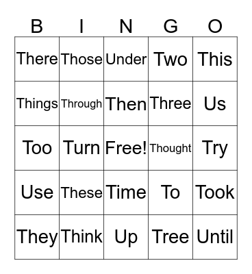 Sight-Word BINGO Card