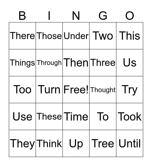 Sight-Word BINGO Card