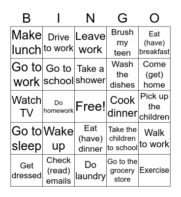 Daily Routine Bingo Card