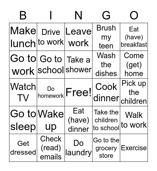 Daily Routine Bingo Card