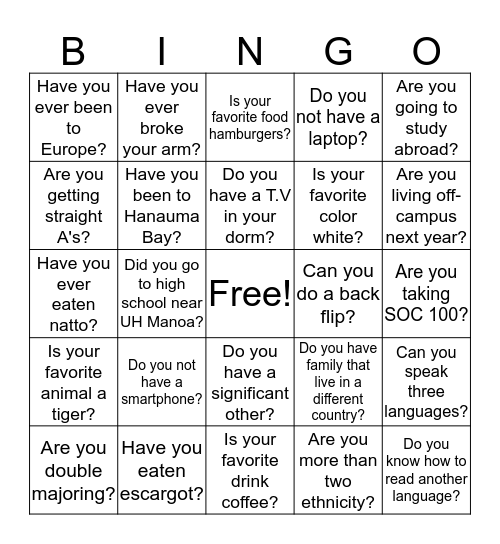 Untitled Bingo Card