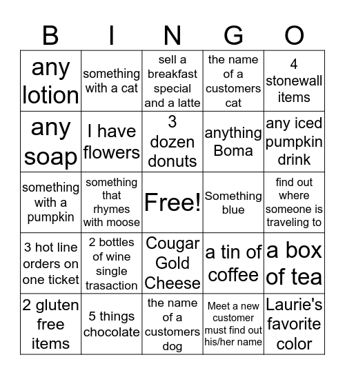 Moose Crew November 4th Bingo Card