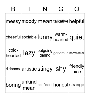 Personalities Bingo Card