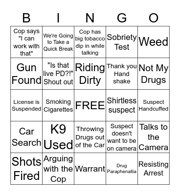 Live PD Bingo Card