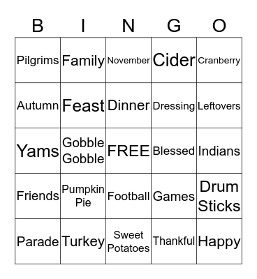 HAPPY THANKSGIVING Bingo Card