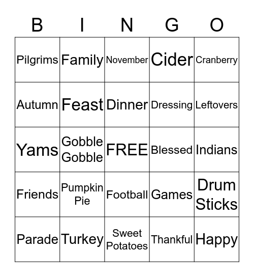 HAPPY THANKSGIVING Bingo Card