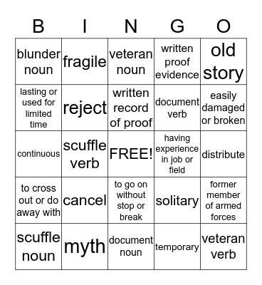 Vocabulary Bingo Card