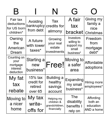 GOP Cash Slash Bingo Card