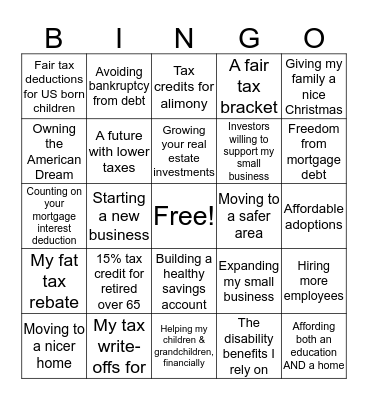 GOP Cash Slash Bingo Card