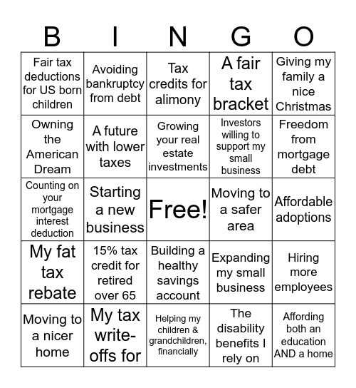 GOP Cash Slash Bingo Card