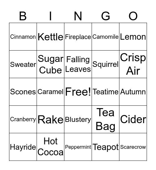 Autumn Tea Bingo Card