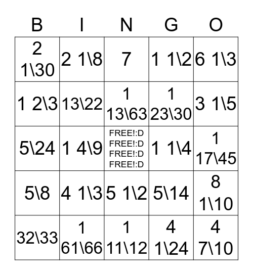 Fractions for A.S Bingo Card