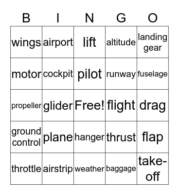 PLANE Bingo Card