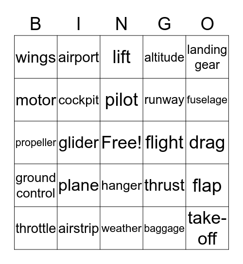 PLANE Bingo Card