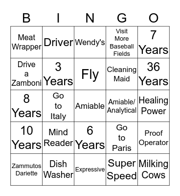 Autobiography BINGO Card