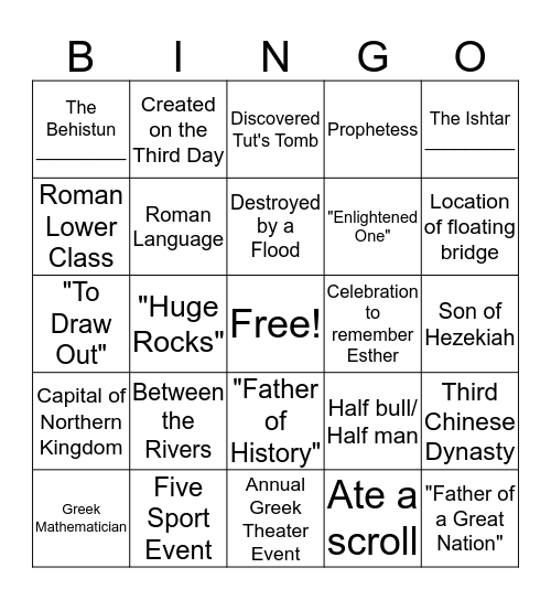 MYSTERY OF HISTORY BINGO! Bingo Card