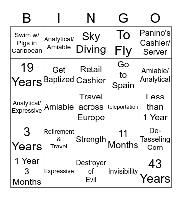 Autobiography BINGO Card