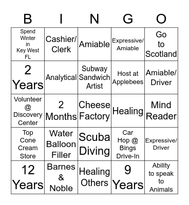 Autobiography BINGO Card