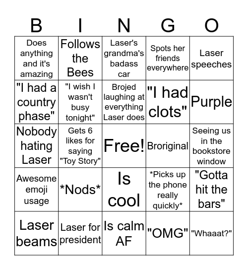 Laser Bingo Card