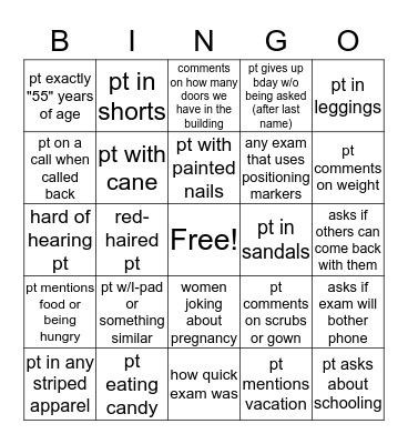 Imaging/Tech week Bingo Card
