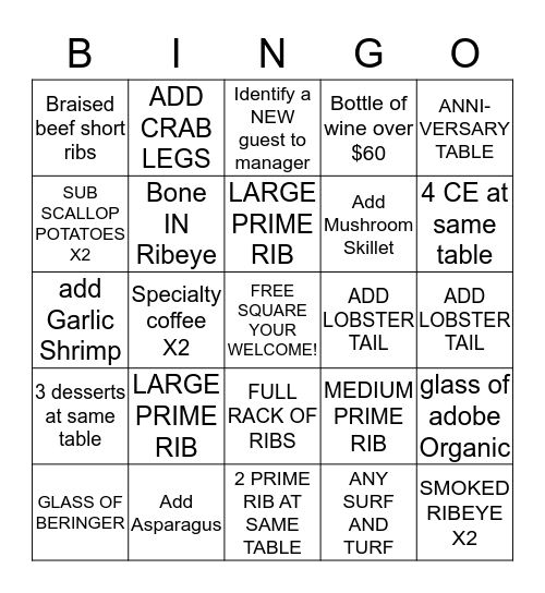 CHOP BINGO  Bingo Card