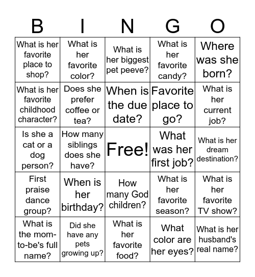 Who Know's the Mommy-to-Be Bingo Card