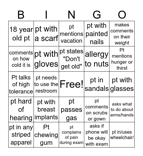 Imaging/Tech week Bingo Card