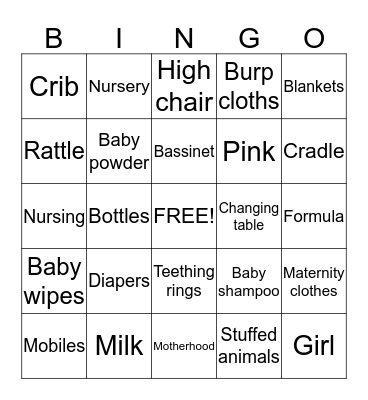 Baby Shower Bingo Card