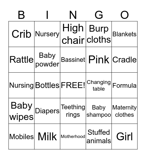 Baby Shower Bingo Card
