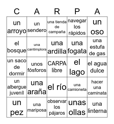 Una Aventura de "Camping" Bingo Card