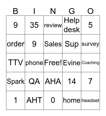 A Team Bingo Card