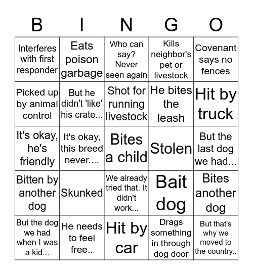 Dogs Need Room to Run Bingo Card