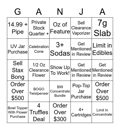 GANJA Bingo Card