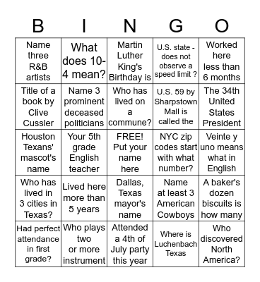 Diversity Bingo for co-workers Bingo Card
