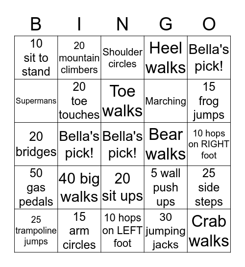 Bella's BINGO Card Bingo Card