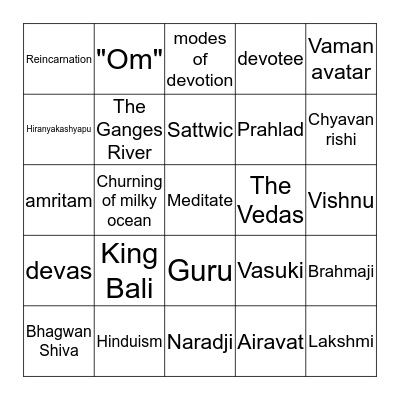 India Bingo Card
