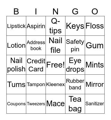 HANDBAG BINGO Card