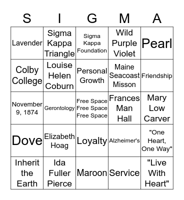 Sigma Kappa Bingo Card