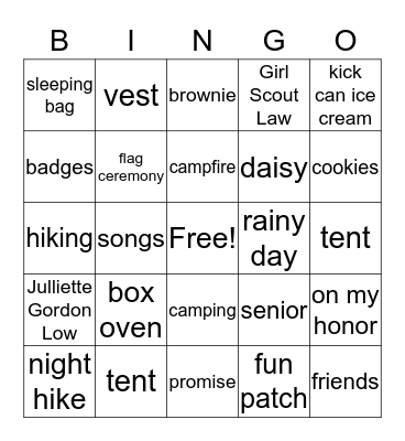 GIRL SCOUT  Bingo Card