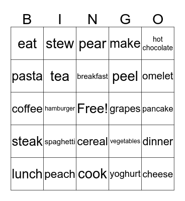 Food Bingo Card