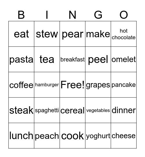 Food Bingo Card