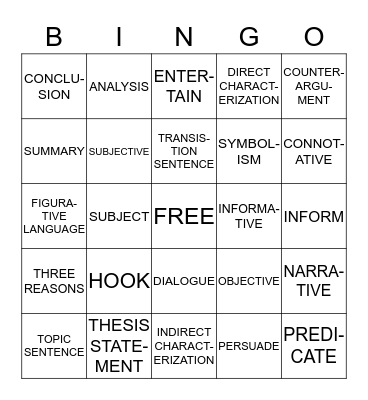 ELA VOCABULARY Bingo Card