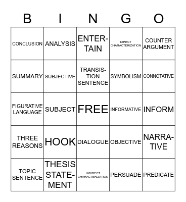 ELA VOCABULARY Bingo Card