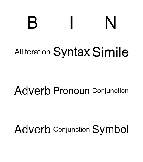 Language Bingo Card