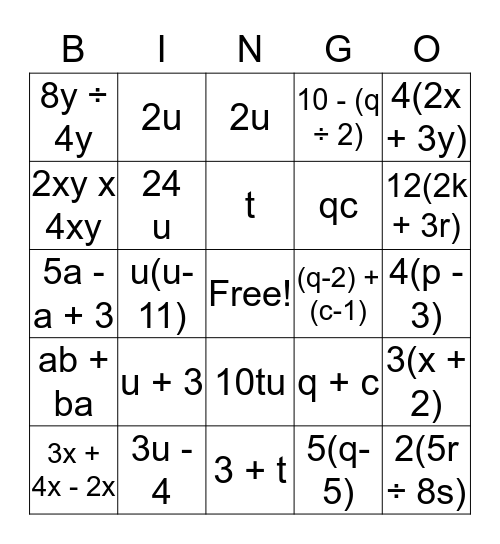 Chapter 5 BINGO Card